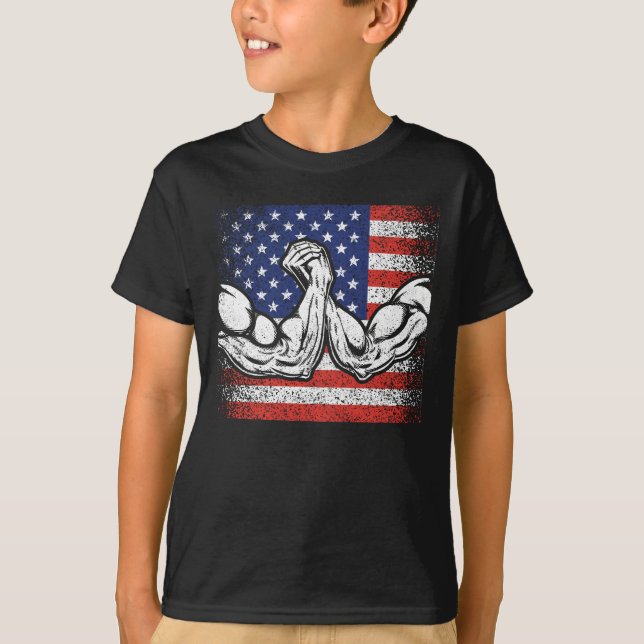 Arm Wrestling USA flagga Arm Wrestling Sport Power T Shirt (Framsida)