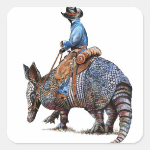 Armadillo Cowboy eller Bronkodillo Fyrkantigt Klistermärke