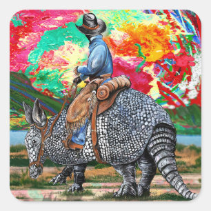 Armadillo Cowboy Fyrkantigt Klistermärke