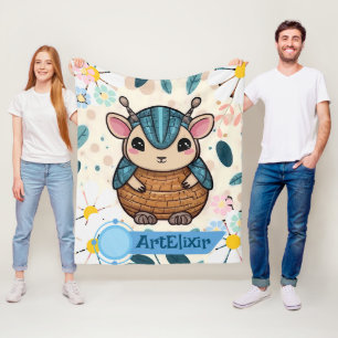 Armadillo Cute Kawaii Warrior Print Fleecefilt