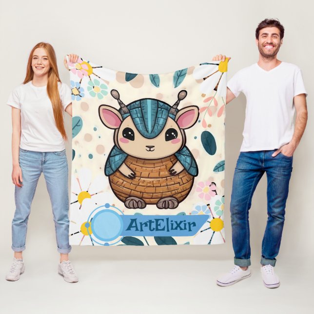 Armadillo Cute Kawaii Warrior Print Fleecefilt (På plats)