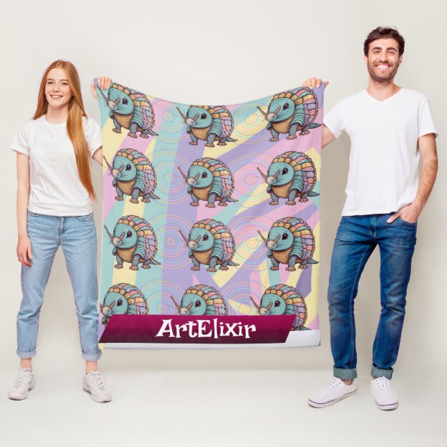 Armadillo Cute Pastel Färgad Warrior Fleecefilt (På plats)