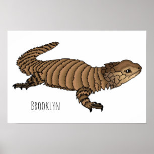 Armadillo gidled lizard tecknad illustration poster