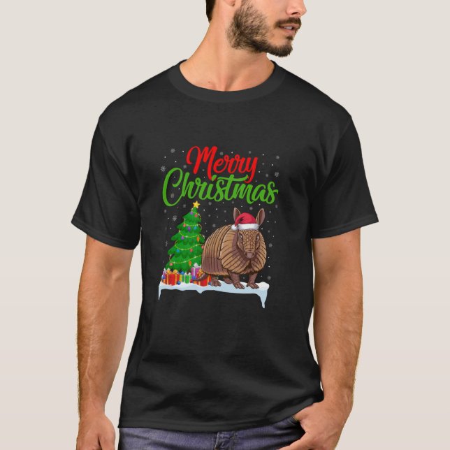 Armadillo Julgran Ljus Funny Julafton Armadil T Shirt (Framsida)