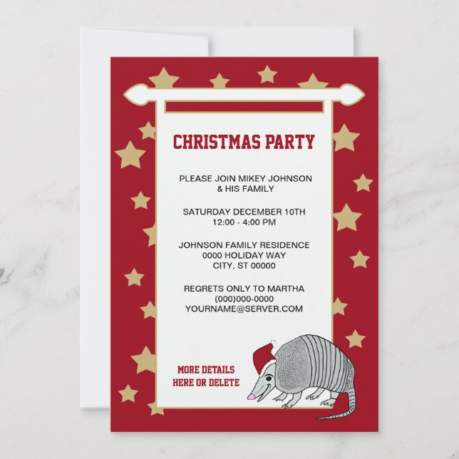 Armadillo Santa Stars jul Party Inbjudningar (Framsida)