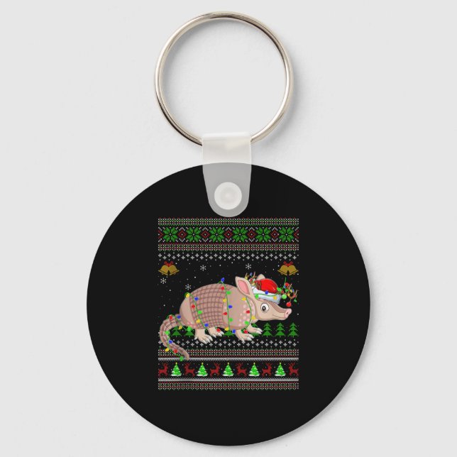 Armadillo Ugly Christmas Sweaters Holiday Santa Cu Nyckelring (Framsida)