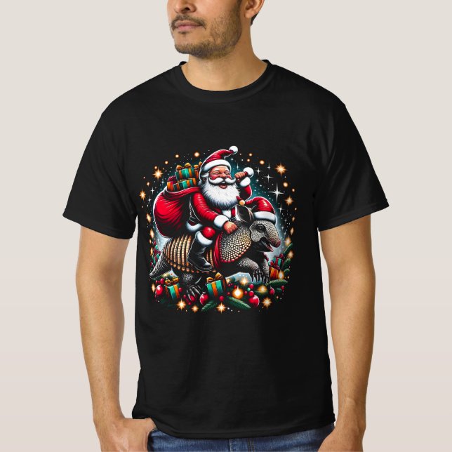 Armadillo Ugly Gift Santa Riding Armadillo T Shirt (Framsida)