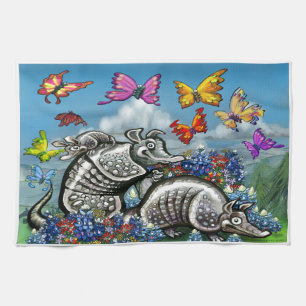 Armadillos Bluebonnets Butterflies Wildblommor Kökshandduk