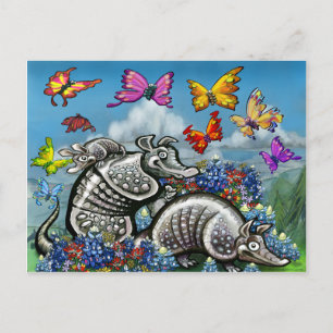Armadillos Bluebonnets Butterflies Wildblommor Vykort