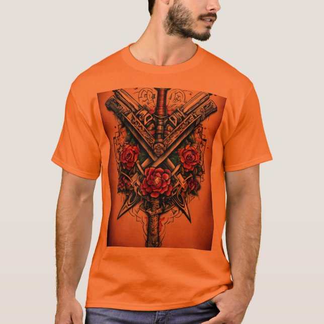 Armament Ink: Dynamic Weapons Tattoo Design T Shirt (Framsida)