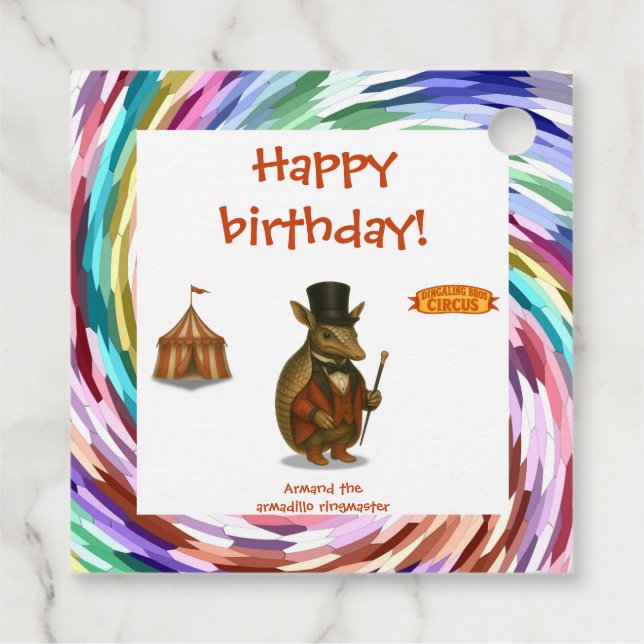 Armand, armadillo ringmaster gåvor etiketter (Baksida)