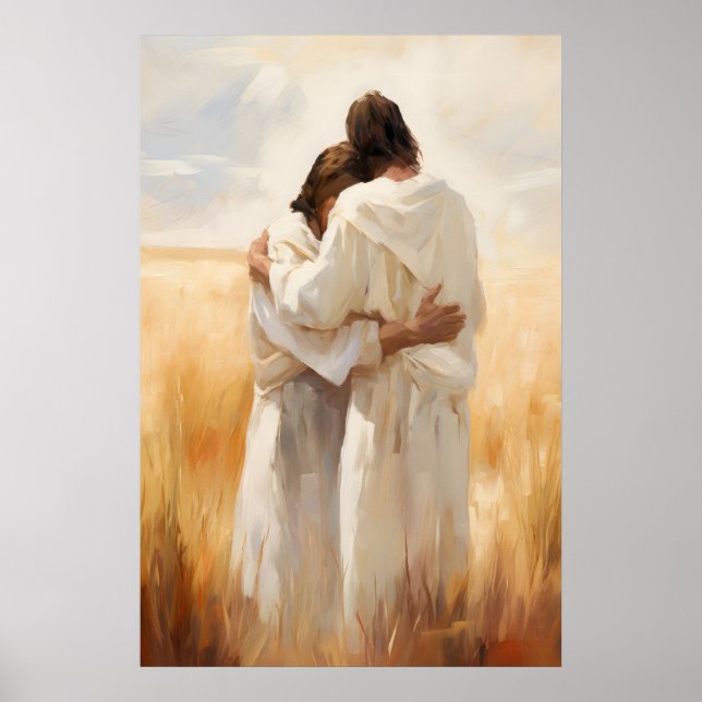 Armar av barmhärtighet Jesus och man Kristna väggk Poster (Framsidan)