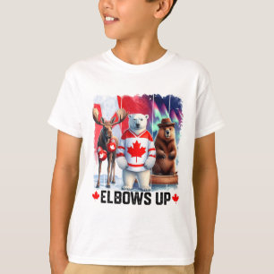 Armbågar Upp Kanada Flagga Hockey Rolig Bäver Boxn T Shirt