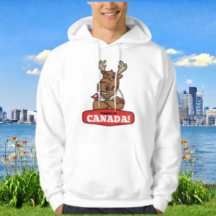 Armbågar Upp Kanada! Rolig Älg Håller Flagga Hoodi Hoodie