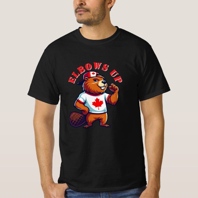 Armbågar Upp Kanadensisk Bäver T Shirt (Framsida)