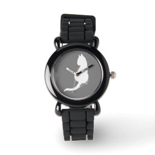 Armbandsur för grå färg- och vitkattSilhouette