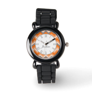 Armbandsur för sparreorange- och grå färgtryckn