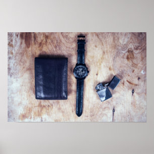 Armbandsur med plånbok och tändare poster
