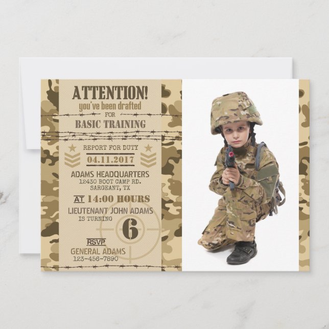 Armé Arid Camouflage Militär födelsedag Inbjudningar (Framsida)