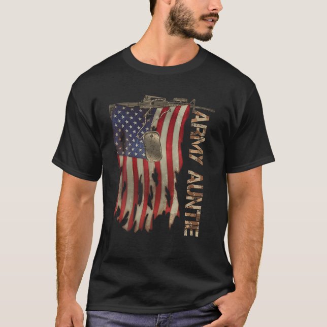 Armé Auntie Militärveterans Retro US Flagga Camo M T Shirt (Framsida)