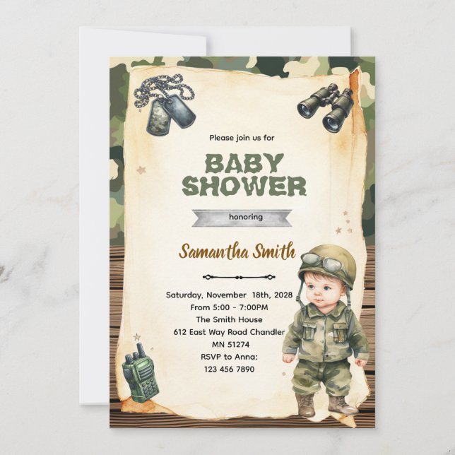 Armé Camouflage Bebis Shower Inbjudan (Framsida)