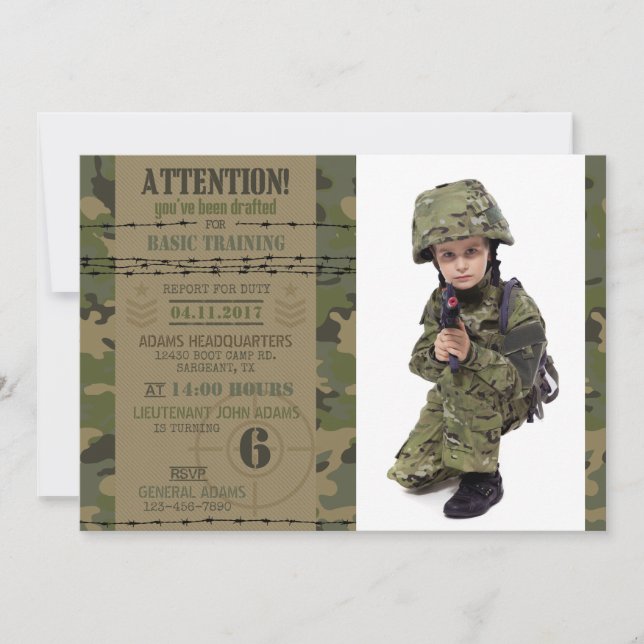 Armé Djungelkamouflage Militär födelsedag Inbjudningar (Framsida)