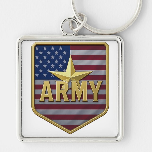 ARMÉ Emblem Design Fyrkantig Silverfärgad Nyckelring (Framsidan)
