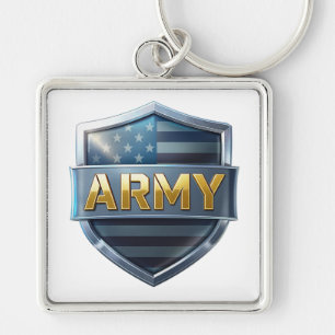 ARMÉ Emblem Design Fyrkantig Silverfärgad Nyckelring