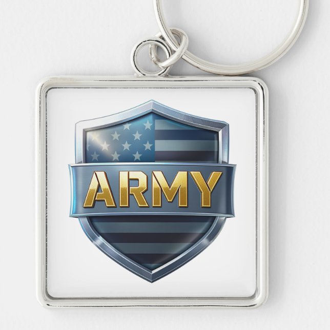 ARMÉ Emblem Design Fyrkantig Silverfärgad Nyckelring (Framsidan)