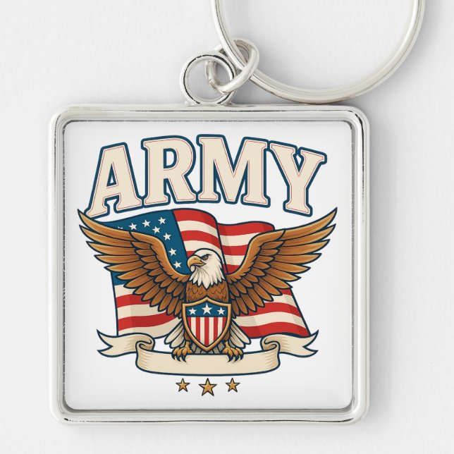 ARMÉ Emblem Design Fyrkantig Silverfärgad Nyckelring (Framsidan)