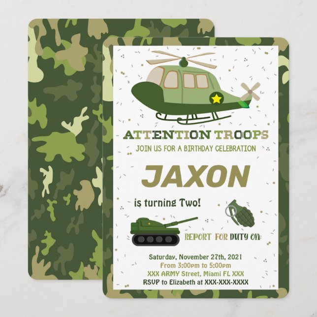 Armé-inbjudningar Inbjudningar (Fram/baksida)