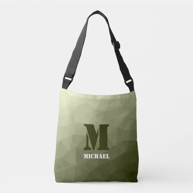 Armé ljusgrön geometrisk mesh-mönster Monogram Axelväska (Framsida)