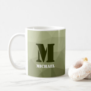 Armé ljusgrön geometrisk mesh-mönster Monogram Kaffemugg