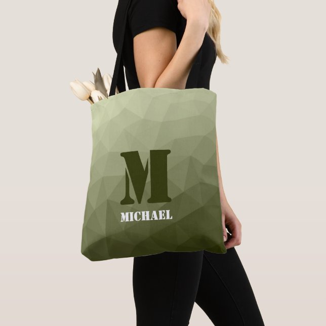 Armé ljusgrön geometrisk mesh-mönster Monogram Tygkasse (Närbild)