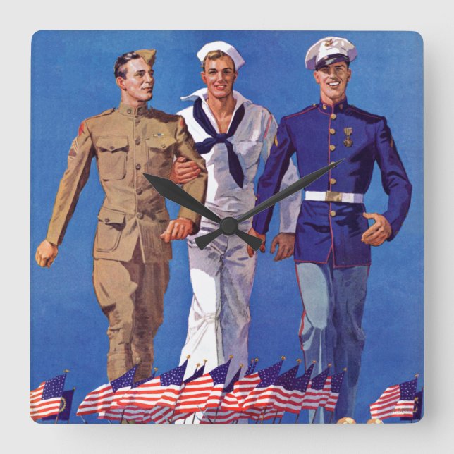 Armé, marin & flottor fyrkantig klocka (Framsida)