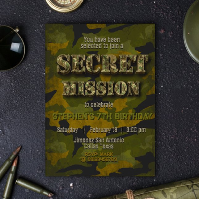 Armé - Militär - Soldat - Boy Birthday Inbjudningar (Army - Military - Soldier - Boy Birthday Invitation)