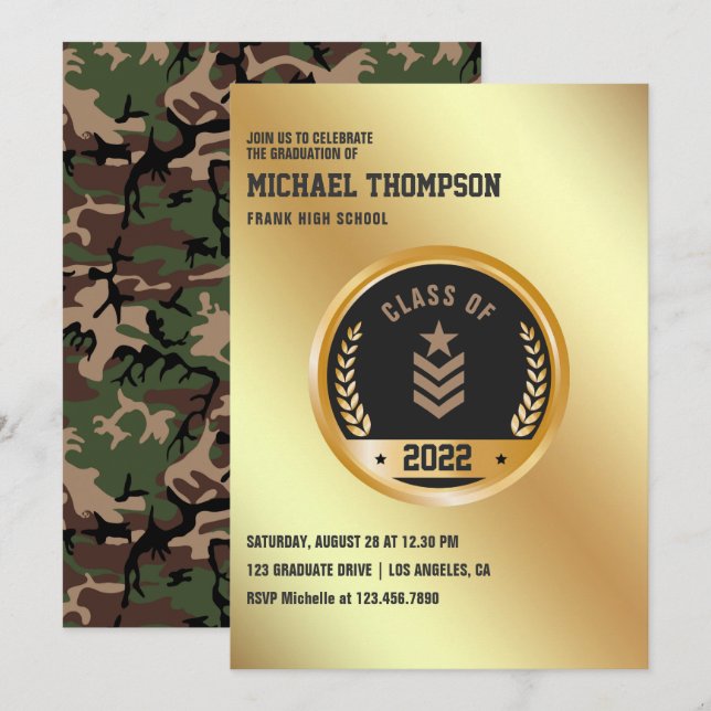 Armé/militär tema Invitation till examensfest Inbjudningar (Fram/baksida)