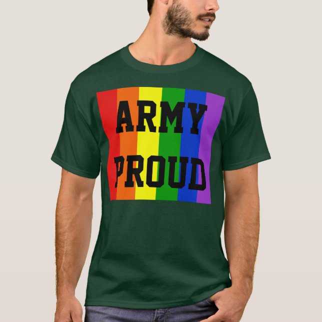 Armé Proud Gay Rainbow Mörk T-Shirt (Framsida)