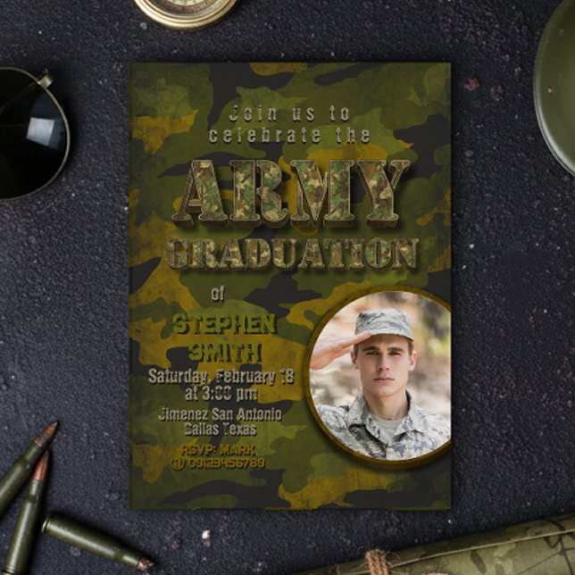 Arméexamen - Militär - Soldat med foto Inbjudningar (Army Graduation- Military - Soldier with Photo Invitation)