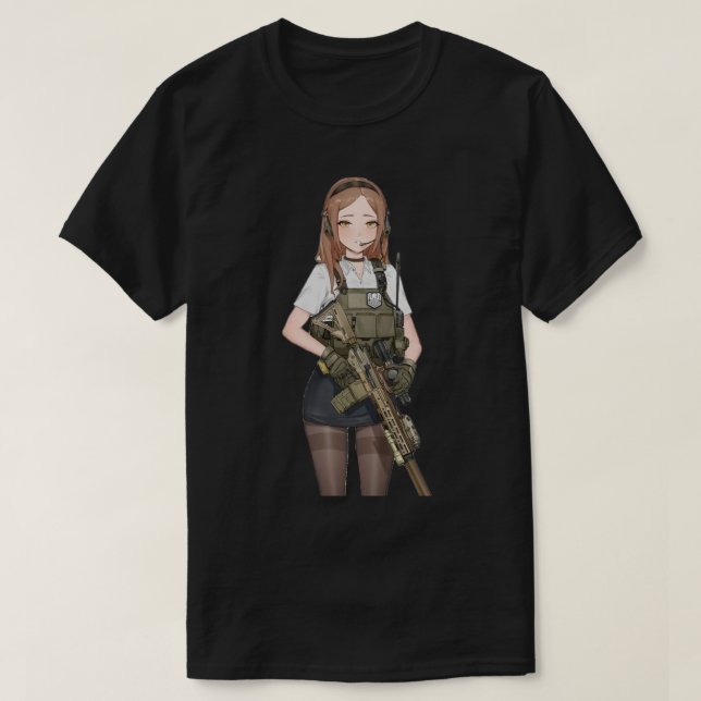 Arméflicka med Gun T Shirt (Design framsida)