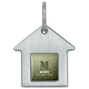 Armégrön geometrisk nätmönster anpassad monogram ID-bricka husdjur