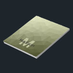 Armégrön geometrisk nätmönster Monogram Anteckningsblock<br><div class="desc">Monogram Personlig anteckningsbok skolkontorsmaterial med din anpassade initial och namn. Triangel geometrisk mesh med ljus mörk armégrön ombre gradient.</div>
