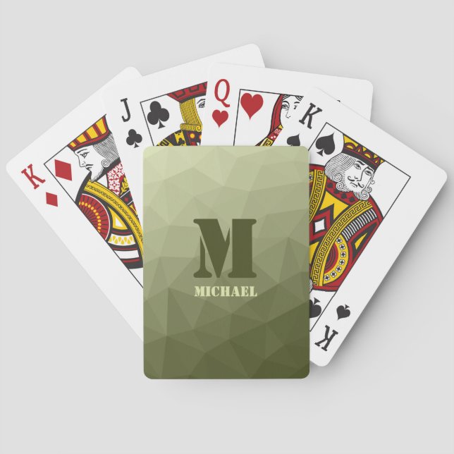 Armégrön oliv geometrisk mesh-mönster Monogram Casinokort (Baksidan)