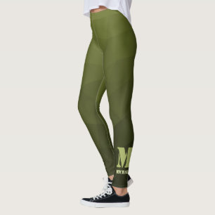 Armégrön oliv geometrisk mesh-mönster Monogram Leggings