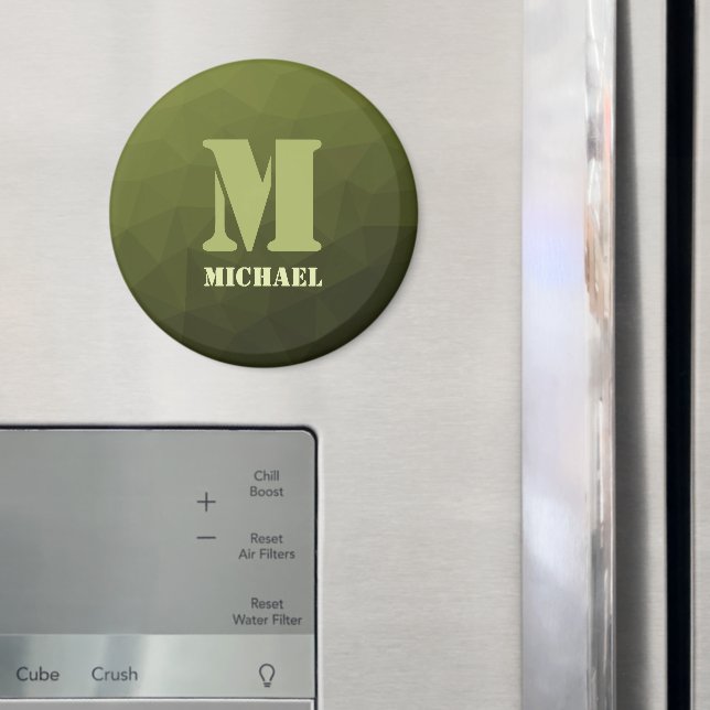 Armégrön oliv geometrisk mesh-mönster Monogram Magnet (In Situ (Fridge))