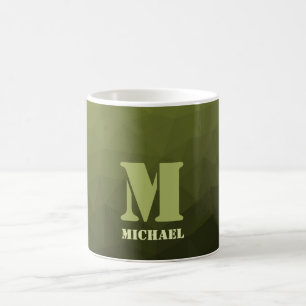 Armégrön olivgrön geometrisk nätmönster Monogram Kaffemugg