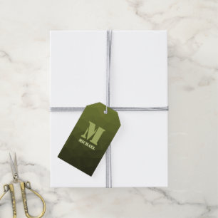 Armégrön olivgrön geometrisk nätmönster Monogram Presentetikett