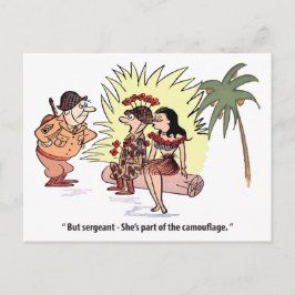 Arméhumor, soldat med snygg kvinna, rolig vykort