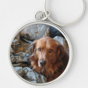 Arméhund Keychain Rund Silverfärgad Nyckelring