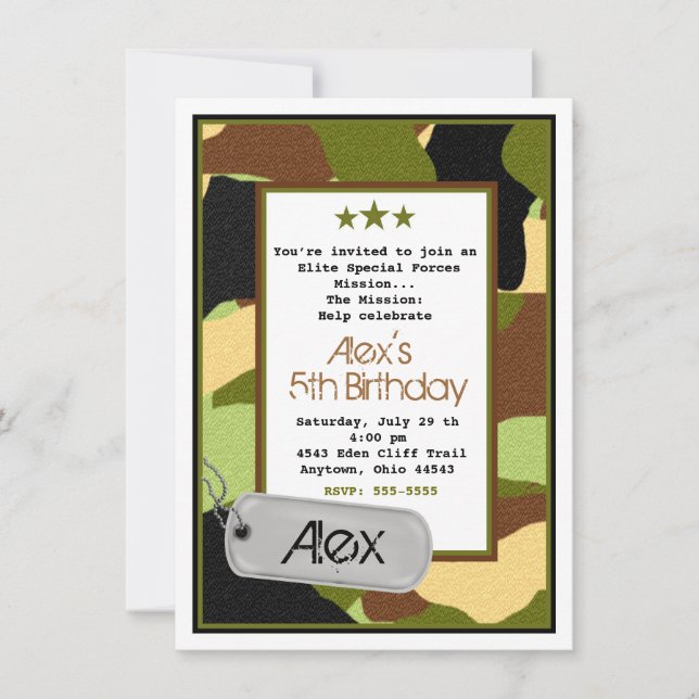 Arméinbjudningar, MilitaryInvitations, kamouflage Inbjudningar (Framsida)